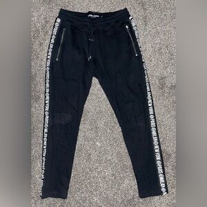 Homme + Femme Black Joggers with City Name Side Stripes